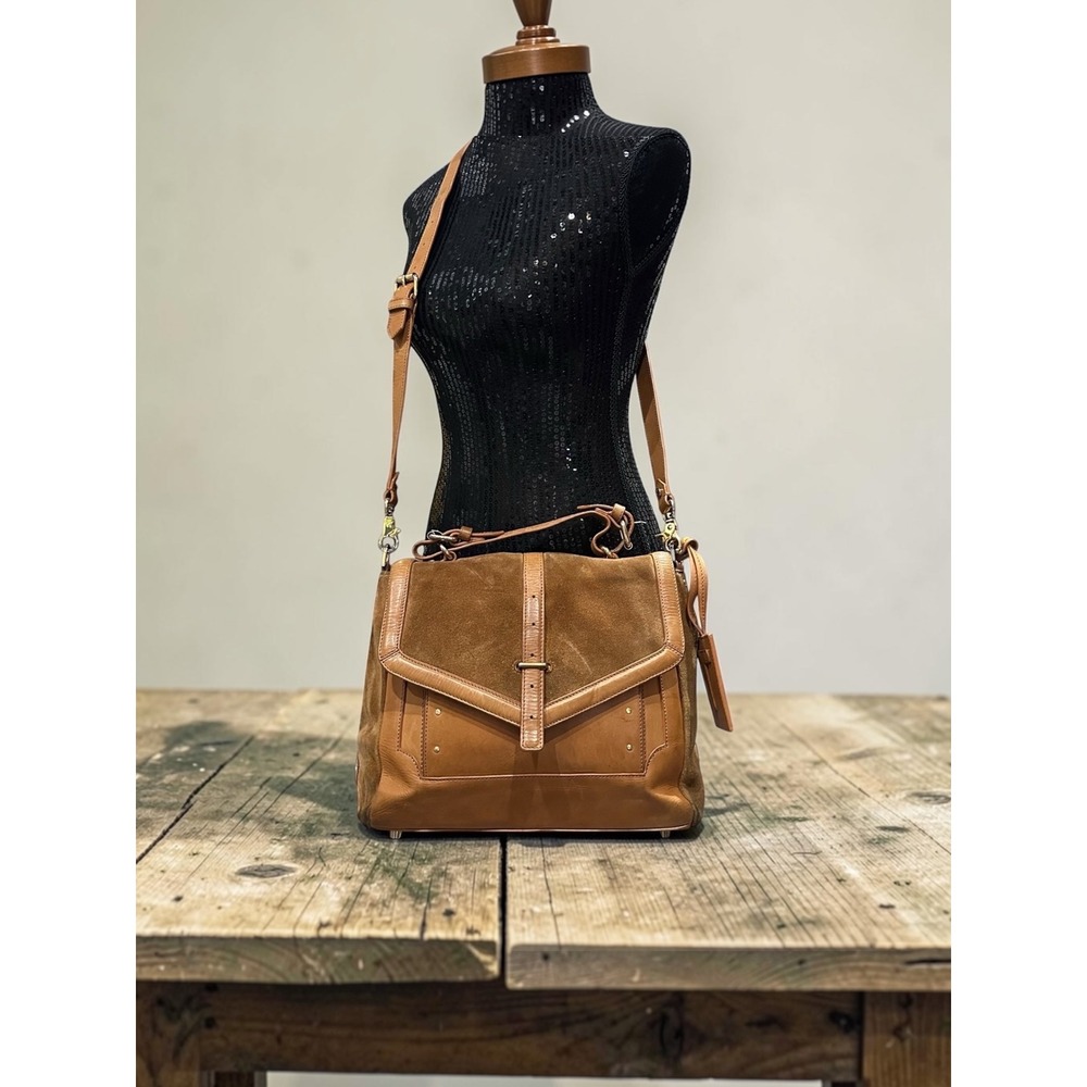 Tory Burch 797 Satchel Bag Womens Medium Tan Suede Leather Crossbody HTF-READ